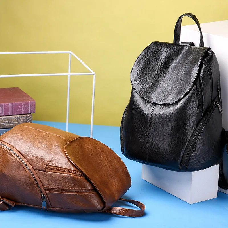 

2019 New Pu Backpack Women Fashion Simple Trend Students Shoulder Girl Bag College Wind Capacity Backpacks Mochila Feminina