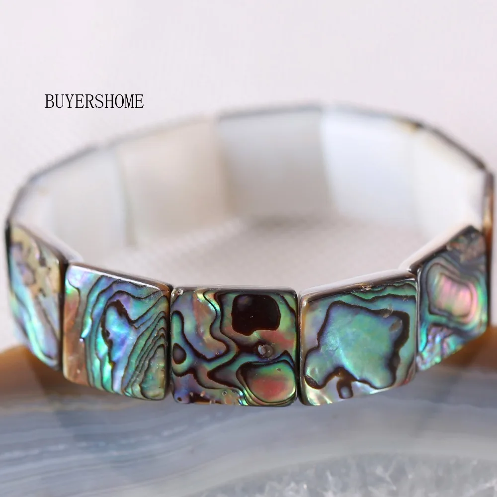 

Free Shipping Fashion Jewelry Natural 15MM Blue New Zealand Abalone Shell Beads Bracelet 7" 1Pcs H030