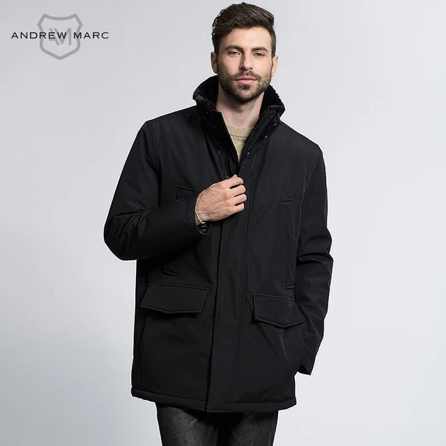 Best price at $123 Cheap ANDREW MARC MNY 2016 New Style Men Business Stand Collar Cold Autumn Winter Loose Black Jacket Overcoat for Male TM6AC176