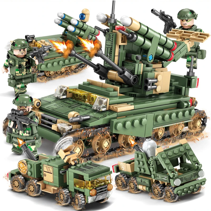 

643pc 4in1 Field force Brick Compatible Legoings city Anti-missile tank Children's educational building blocks toy birthday gift