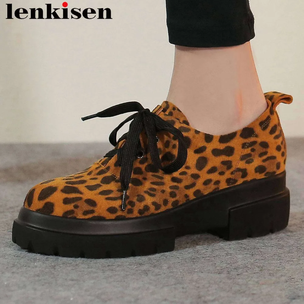 

Large size sexy popular leopard round toe concise style sneakers natural leather European style shallow vulcanized shoes L13