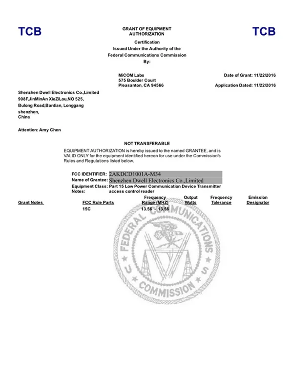 FCC ID certification