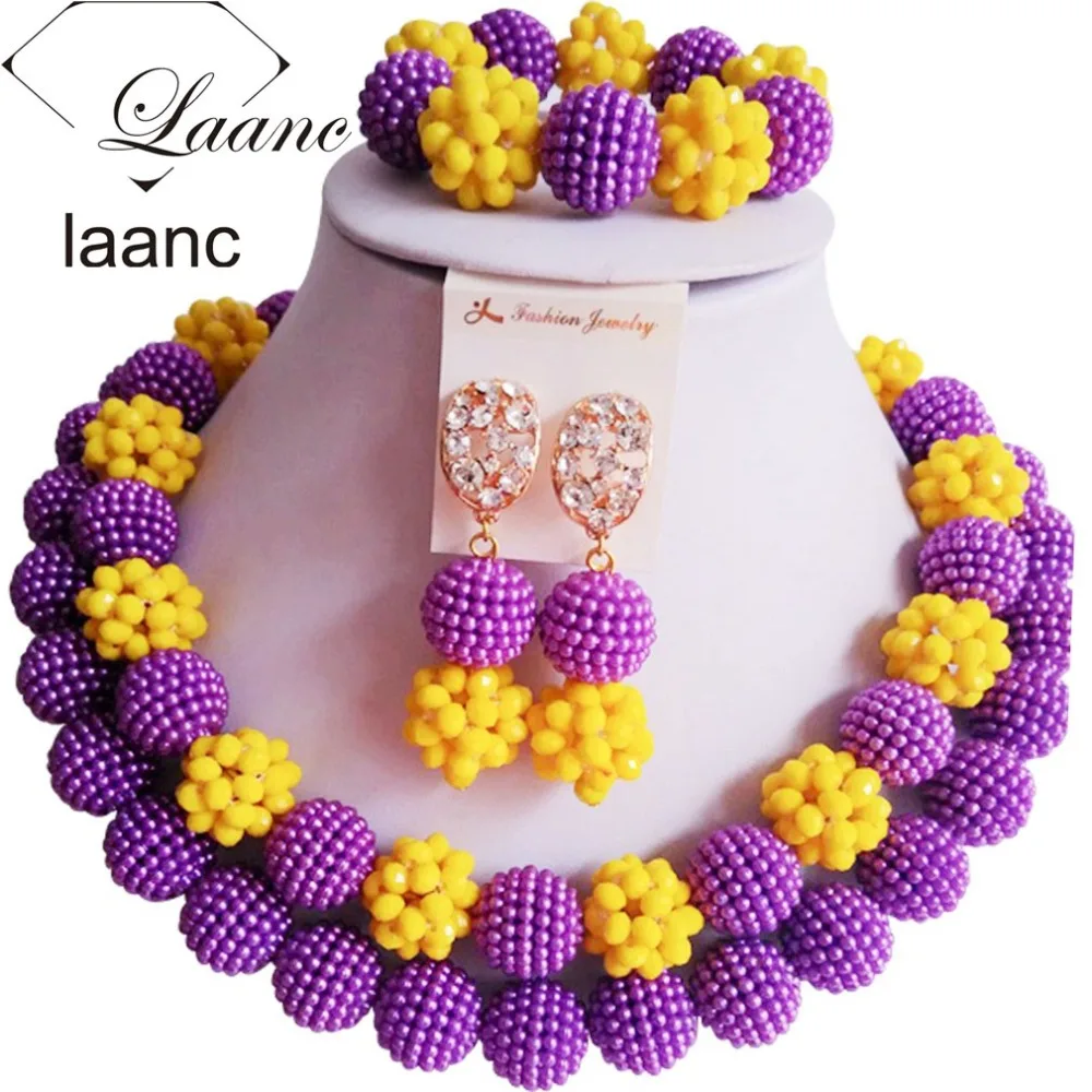 

African Purple and Yellow Beads Jewelry Set Laanc AL068