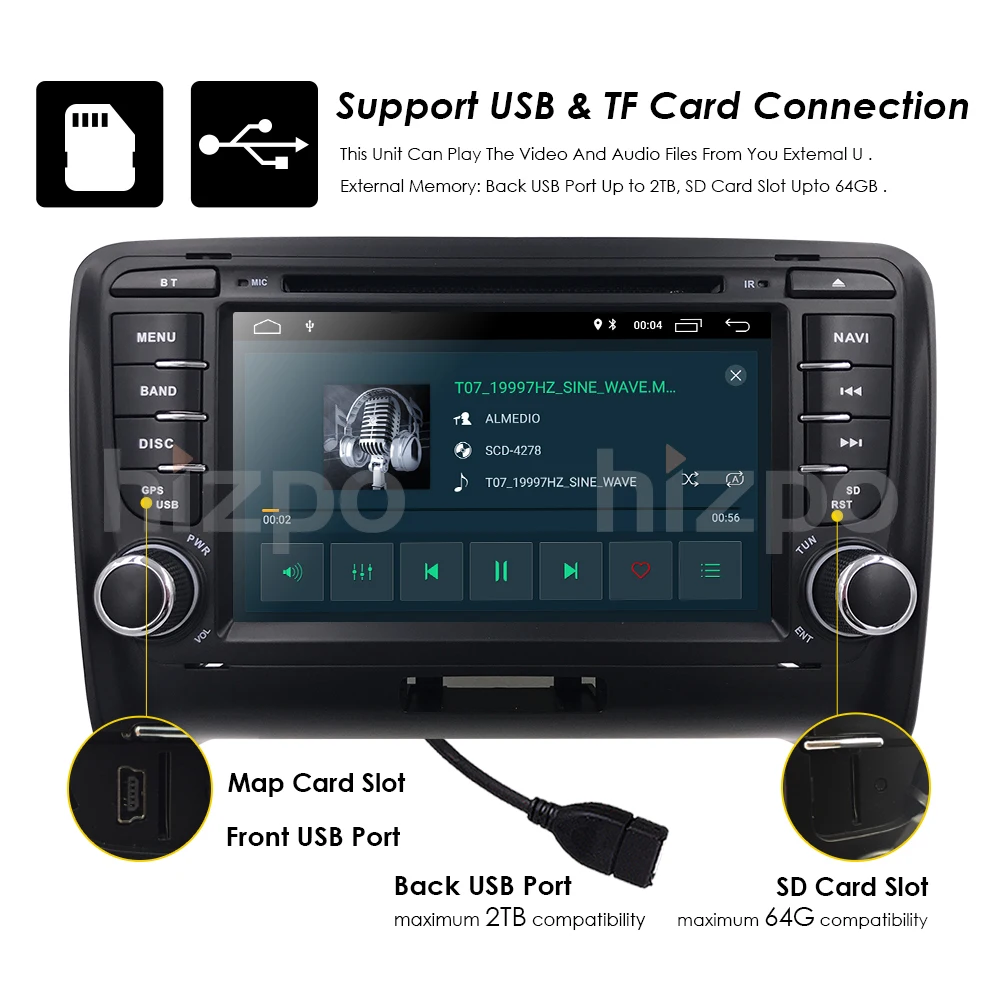 Best IPS Android 9.0 2 DIN Car DVD GPS For Audi TT MK2 2006 2007 2008 2009 2010 2011 2012 2013 2014 multimedia player radio dab+ tpms 4