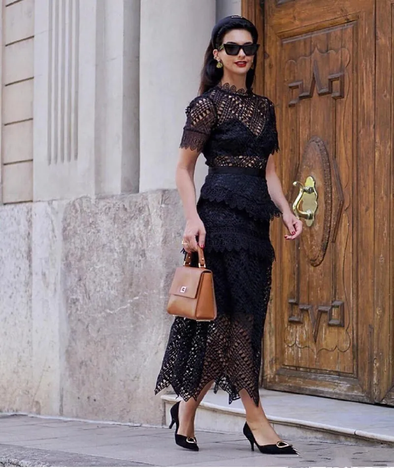 

2019 New arrive Women's black Lace short Sleeve Dress