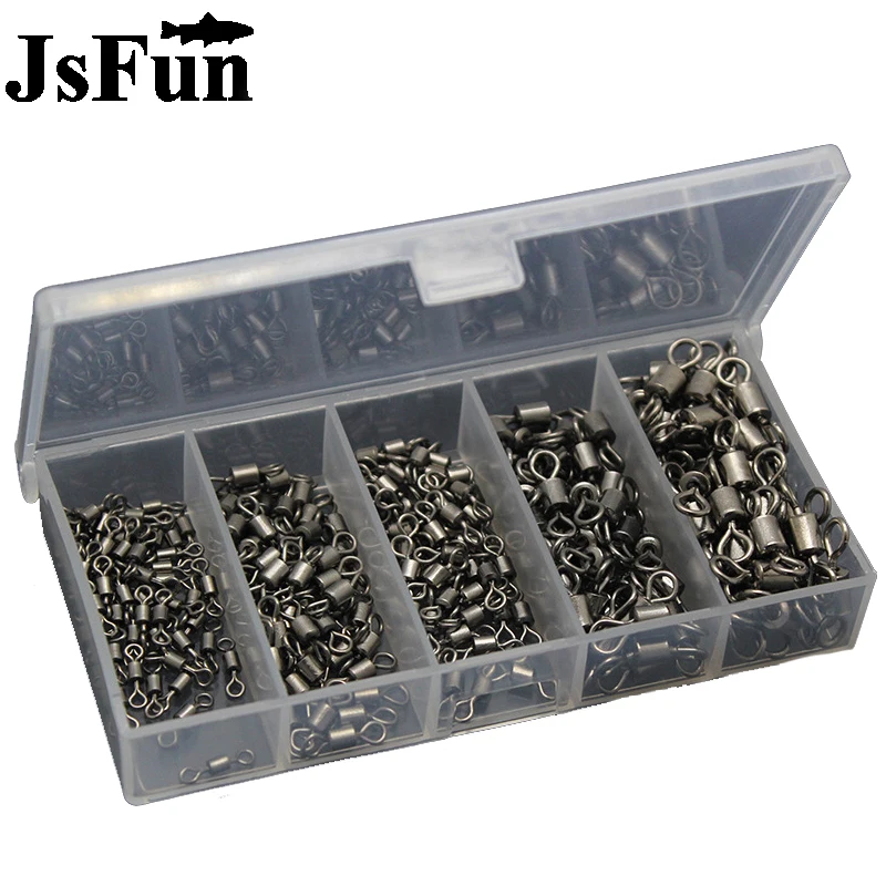 

250Pcs/Box Fishing Rolling Swivels Fishing Connector Set Fishhook Accessories Solid Rings Ball Bearing Snap 2#4#6#8#10# PJ163