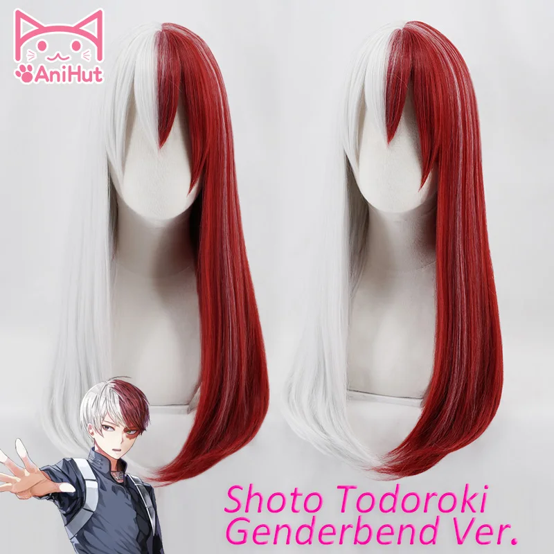 

AniHut Genderbend Ver Shoto Todoroki Cosplay Wig Boku No Hero Academia Cosplay Wig Red/White 60cm Anime My Hero Academia Cosplay
