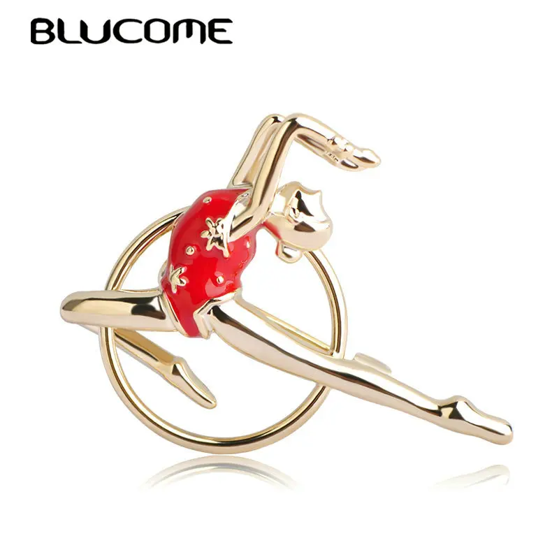 

Blucome Green Enamel Gymnastics Dancing Girls Brooch Gold-color Pins Brooches Girls Kids Collar Suit Scarf Accessories Jewelry