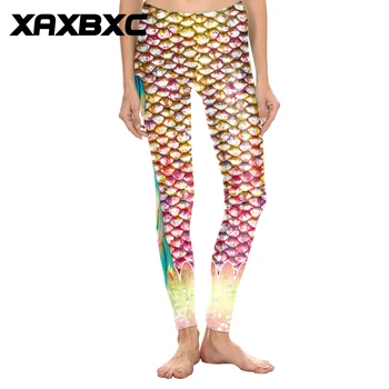 

New 1823 Golden Mermaid Scale Fins Blood Prints Summer Slim Fitness Workout Push Up Women Leggings Sexy Femme Pencil Pants