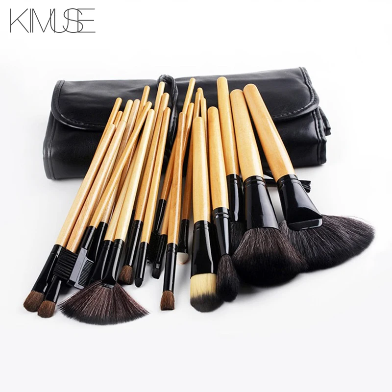 

KIMUSE 24pcs/set Wood Makeup Brushes Powder Foundation Eyeshadow Makeup Brushes Shadow Pouch Bag Black Set Makeup Brush Tools