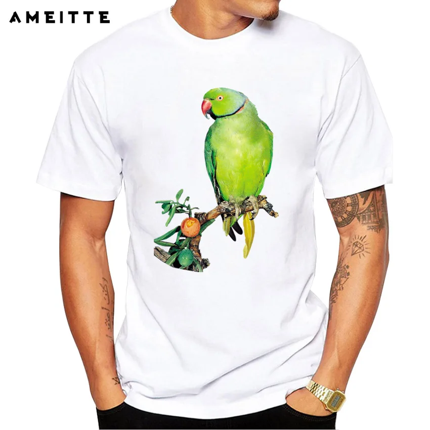 AMEITTE AMEITTE Cute Green Parrot Bird T Shirt Men's Flying Parrot ...