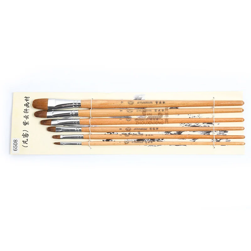 Zhouxinxing-pincel de pelo de comadreja, conjunto de Arte de madera de haya, pluma de pintura al óleo, acuarela, agua, tiza, pincel acrílico, suministros de pintura, 6 uds.