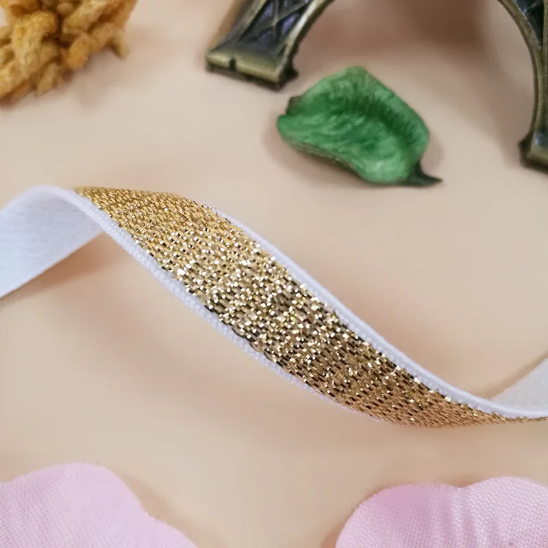 white gold glitter Ширина эластичный 10 мм стрейч черный золотой серебряный один ленты отделка аппликационные швейные принадлежности материал для одежды ремень 5 м - Цвет: white gold glitter