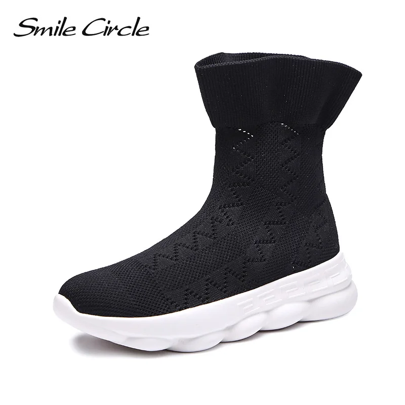 

Smile Circle slip-on knit Sneakers women High-top sneakers Ankle Boots Autumn Casual platform Shoes For women knitting sock boot