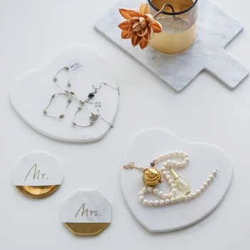 

Nordic style natural marble sushi dessert bread steak plate heart type jewelry storage display plate