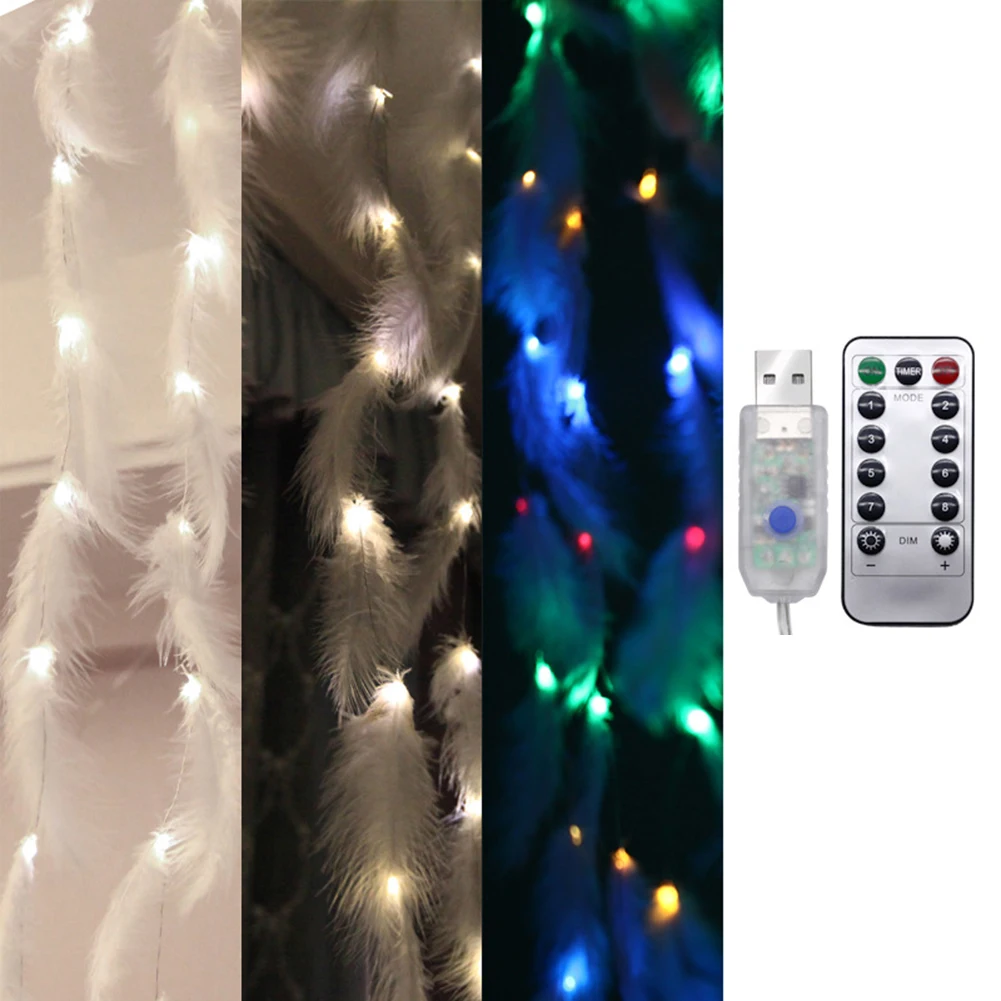 

LED Window Curtain Light with Remote and Feathers LED Fairy Twinkle String Lights for Girl Room Decoration