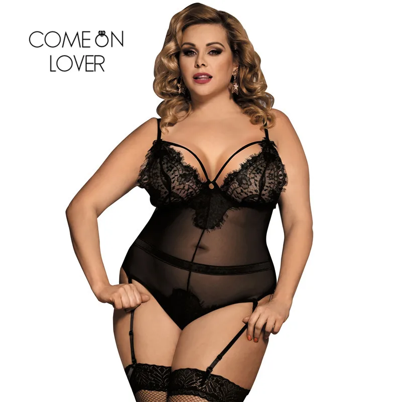 Comeonlover прозрачные комбинезоны женский комбинезон Черный боди 5XL Кружевное с