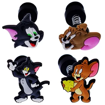 

4PCS/Set Cartoon Cat And Mouse Shaking Shoe Accessories Beach Garden Clogs Moving Ornaments New Arrival Kids Gifts