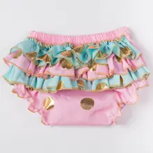 Пастельные Детские Обувь для девочек шаровары с оборками подгузник, рябить промах, Золотой горошек ребенка промах