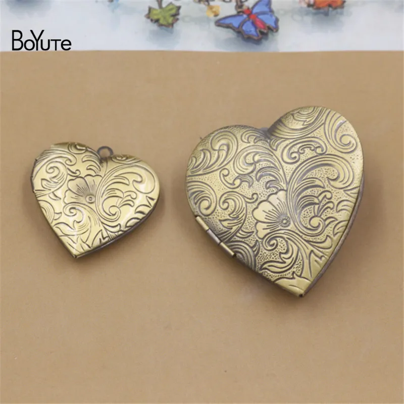 BoYuTe 4Pcs Big 409MM Metal Brass Floating Heart Locket Pendant Diy Hand Made Open Photo Locket Jewelry Accessories (2)