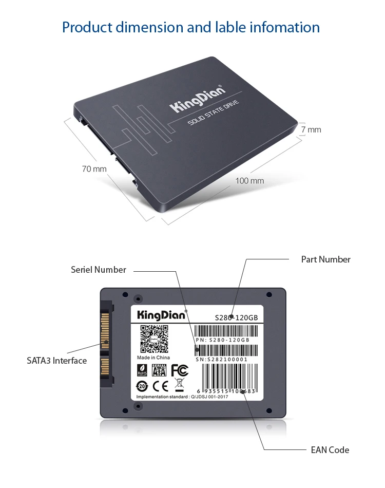 KingDian внутренний SSD 120 ГБ 240 480 1 ТБ твердотельный жесткий диск Hdd жесткий диск с тремя годами гарантии