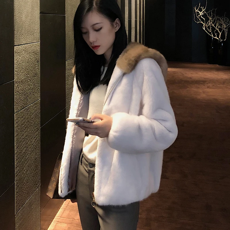 Fang Tai Fur импортные Лебеди бархатные норковые шубы с длинным рукавом с мехом Капор из норки пальто короткие полосатые потертые женские норковые шубы