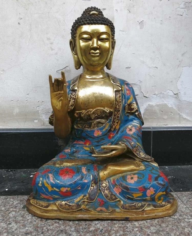 

16" Chinese bronze gild cloisonne Buddhism Sakyamuni buddha Sculpture statue