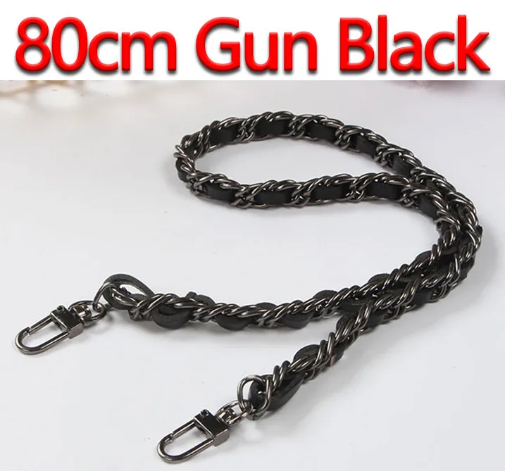 DIY 40 см-140 см черные ручки для кошелька из искусственной кожи 10 мм Сменные золотые, серебряные, бронзовые, черные металлические цепочки для сумки на ремне - Цвет: 80cm Gun Black