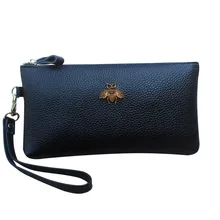 Causal Womens Genuine Leather Wallet Ladies Natural Leather Insect Coin Purse For Iphone 7 Plus Female Fashion Cowhide Clutch