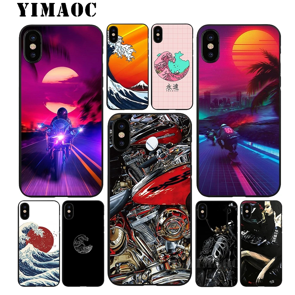 YIMAOC Japan Wave Art MOTO Soft TPU Black Silicone Case for iPhone X or 10 8 7 6 6S Plus 5 5S SE Xr Xs Max |