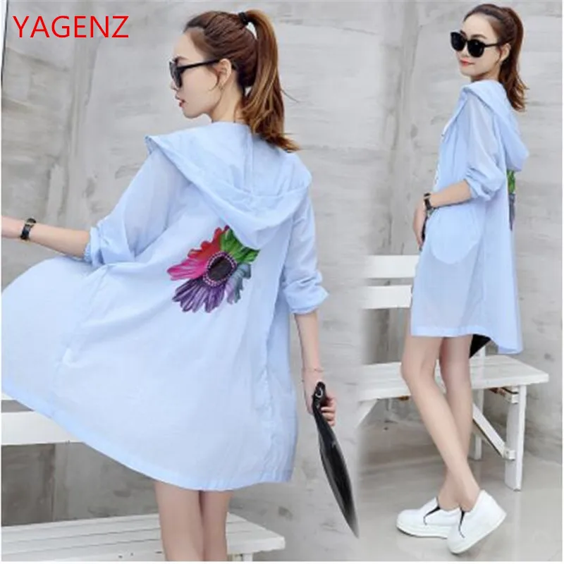 

Women Prevent bask in clothes summer 2018 NEW Plus-size Prevent bask in coat Loose Printing Hooded Womens summer shirt K3497