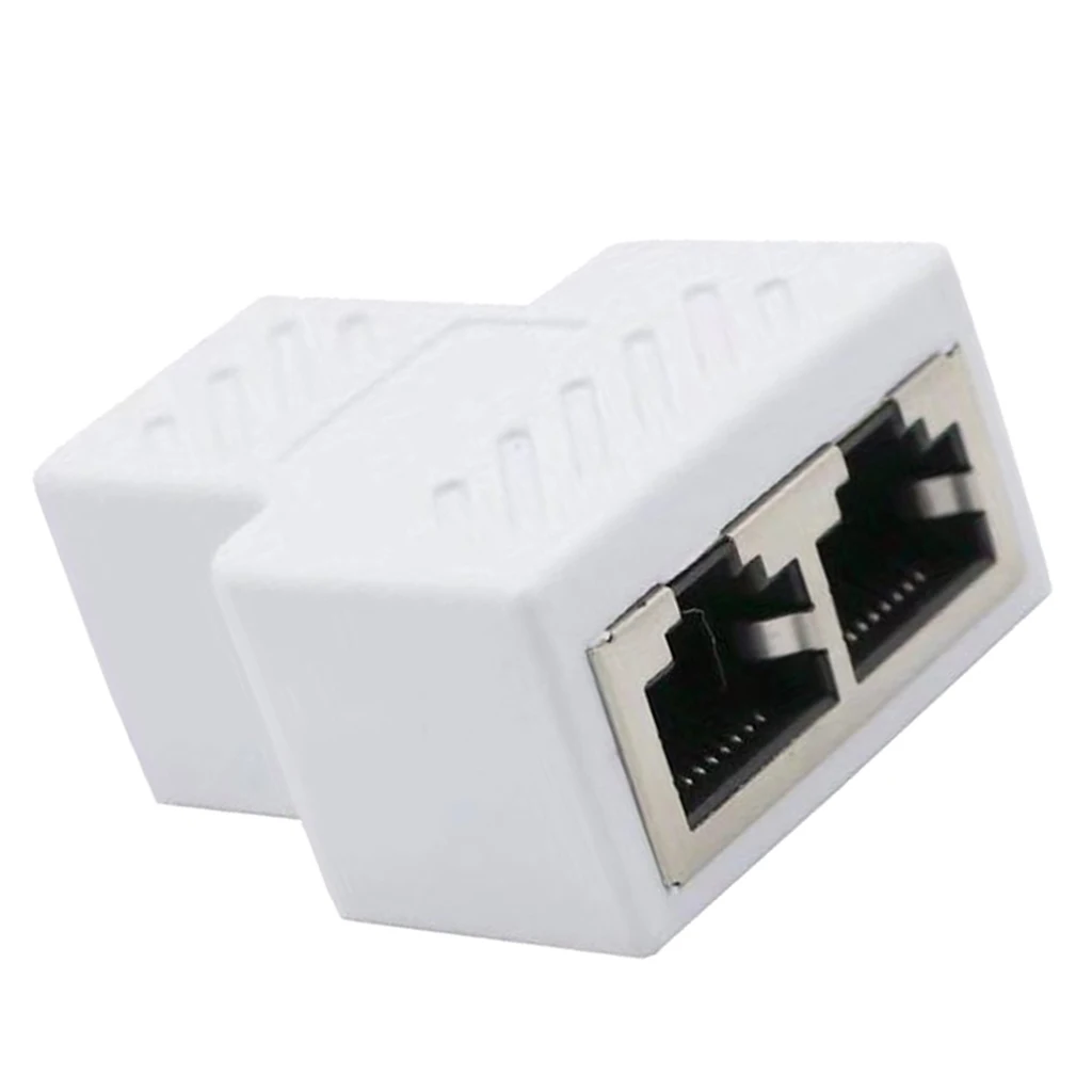 RJ45 8P8C 1 to 2 Female Adapter Divider Splitter Network Connector White