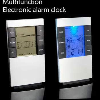 

LCD Backlight Temperature Thermometer Hygrometer Digital Calendar Humidity Monitor Home Weather Forecast Electronic Alarm Clock