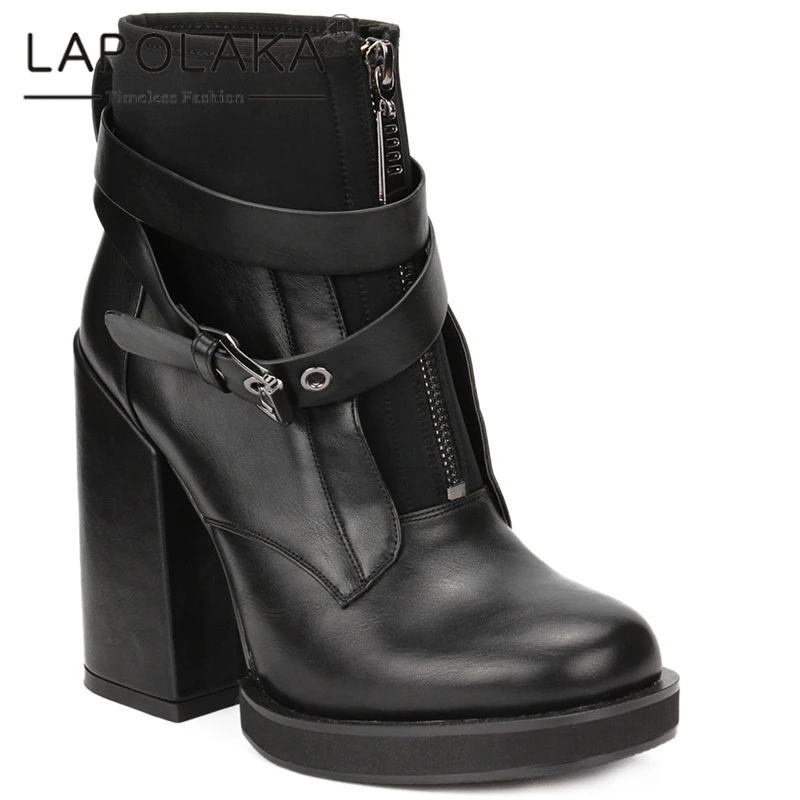 

Lapolaka 2019 New Arrivals Dropship Large Size 35-41 Wholesale Zip Up Ankle Boots Woman Shoes Chunky Heels Shoes Women Boots