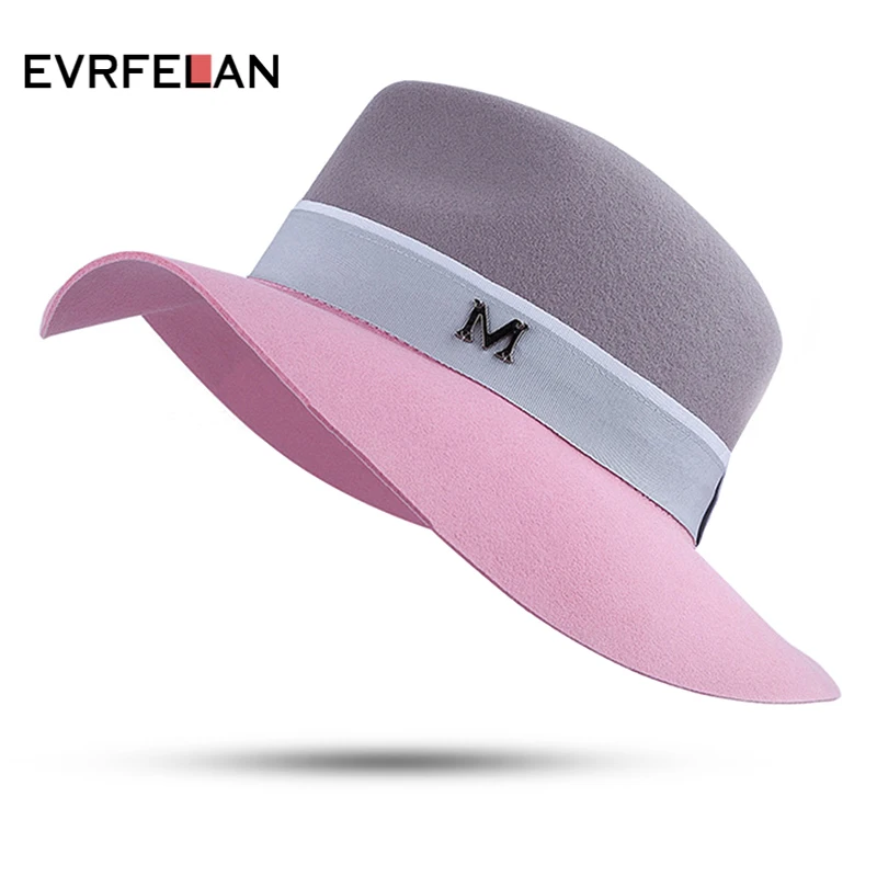 Wide Brim Wool Felt Top Hat Brand Vintage Elegant British Style Ladies