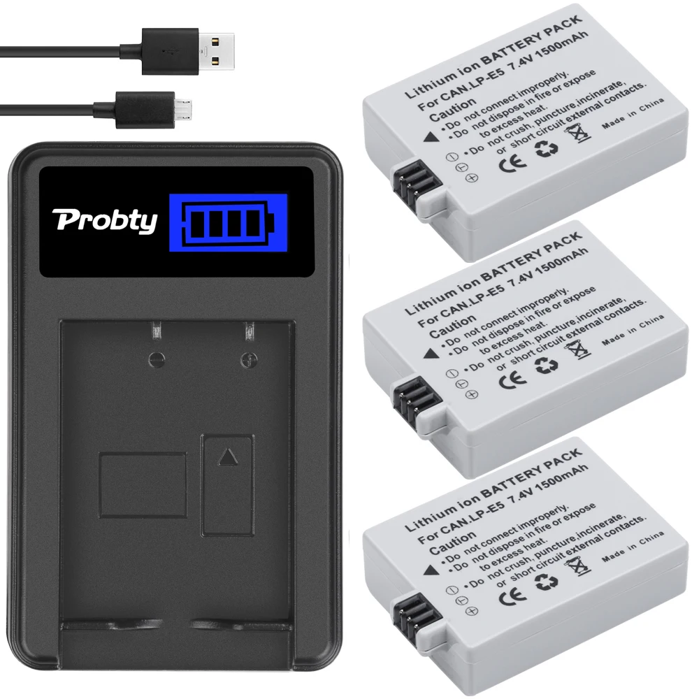 Lp-E5 1500 Mah Batteria + Caricabatterie Per Canon Eos 450D 500D 1000D Eos Rebel Xsi Eos Rebel Xs Bacio X3, Bacio X2, Bacio F Rebel Xs