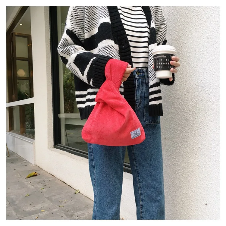Японский стиль простой вельветовый узел на запястье сумка Портмоне Мобильный телефон ключ маленькая сумка зимняя однотонная сумка - Цвет: 7