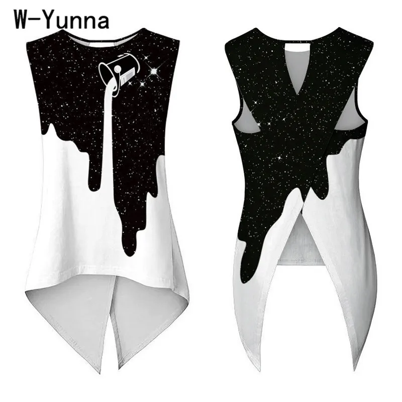 W-Yunna, новинка, топ с рукавами, женский, белый, с рисунком, модный, с открытой спиной, Женская майка, с шаговым швом, уличная одежда, Летний Топ для женщин
