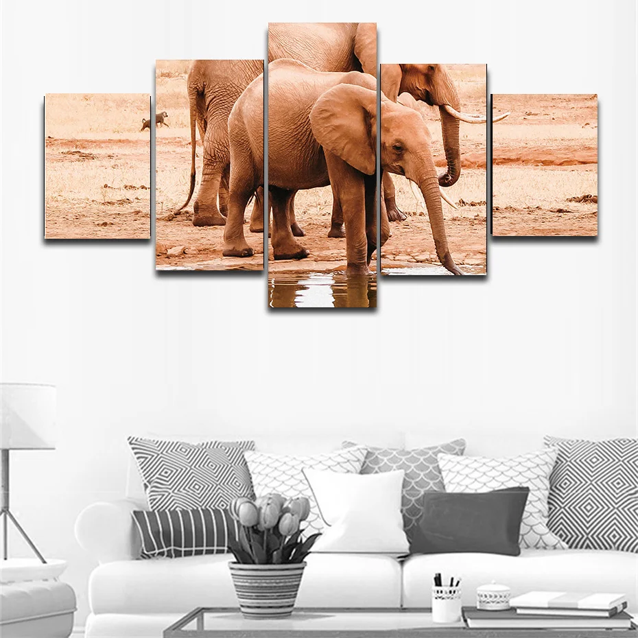 

5 pieces pictures HD print wild elephant animals canvas painting wall poster living room modern artwork mural wall decor chart