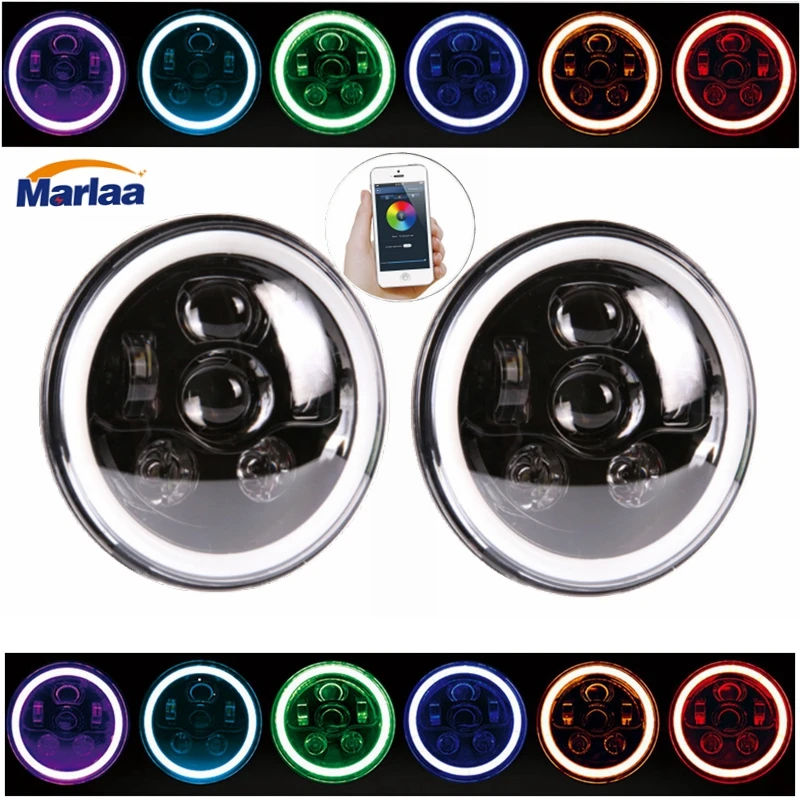 

2017 new product controlled by bluetooth 7inch multi color RGB LED headlight for jeep wrangler