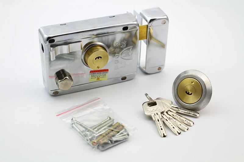 Security Anti-theft Wooden Exterior Door Locks Silver Tone Cross Cylinder Deadbolt Rim Lock for Furniture Hardware 6