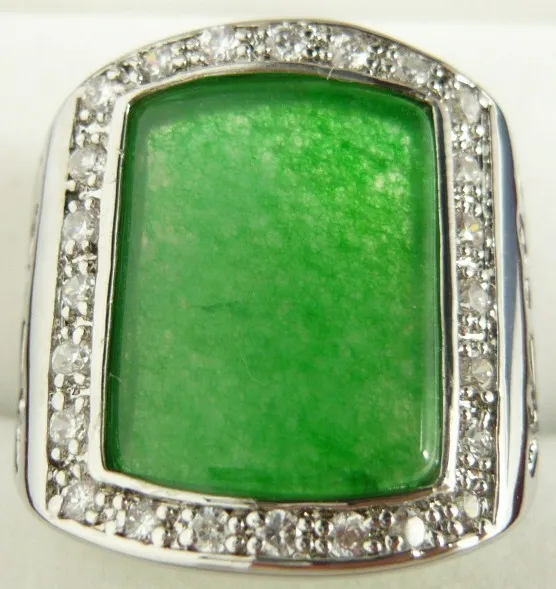 

wholesale nice man's silver plated green Natural jade ring(#9.10.11)