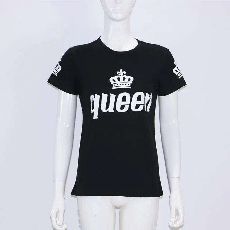 black queen Футболка для влюбленных «король», «Королева», «имперский», с принтом короны, одежда для пар, футболка для влюбленных, женская летняя Новинка года, повседневные топы с круглым вырезом - Цвет: black queen