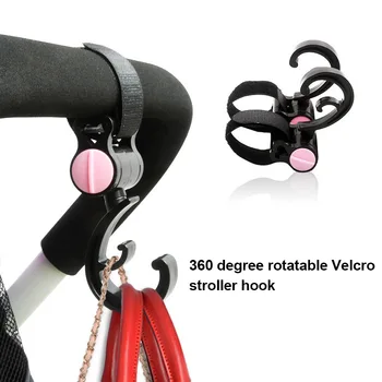 

1 Pair Stroller Hooks 360 Degree Rotatable Hook and Loop Multipurpose for Grocery Bag YH-17