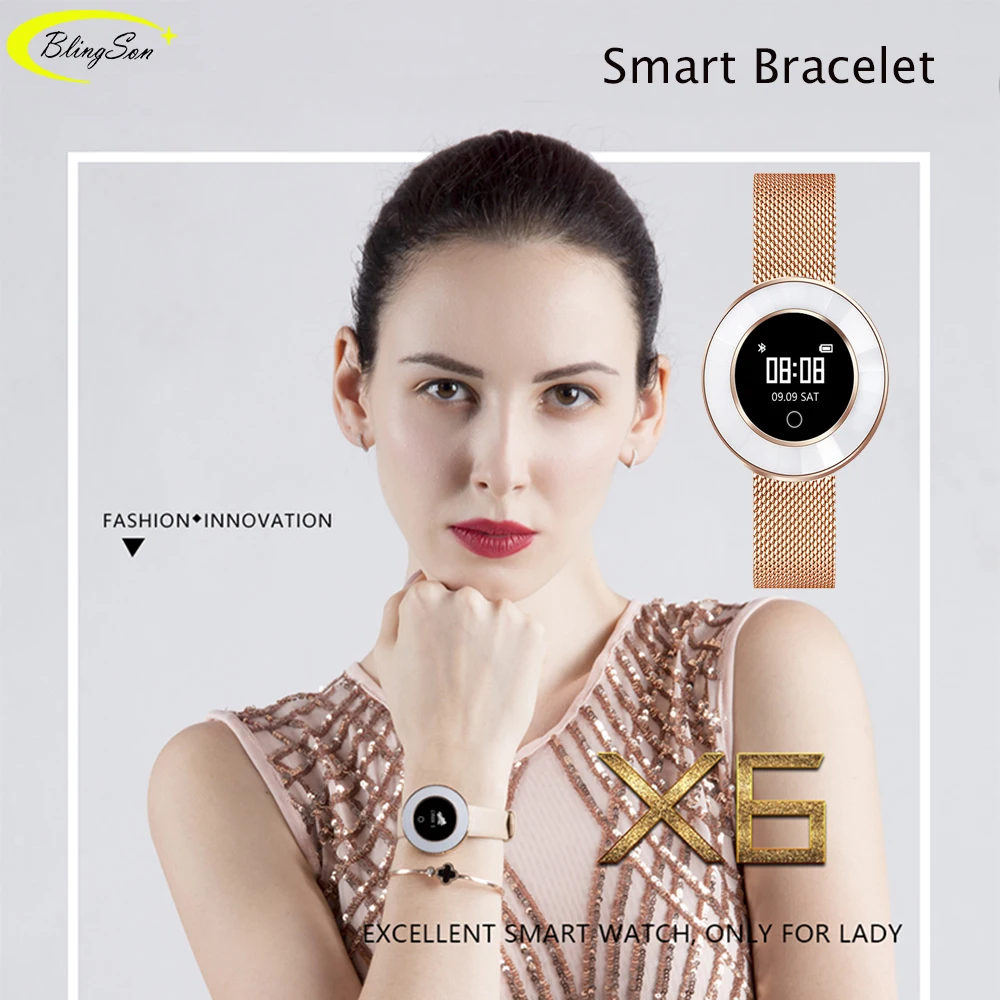 

X6 Lady Smart Bracelet IP68 Waterproof Heart Rate Monitor Blood Pressure Steel Strap Female Smart Watch Band Women Smartwatch