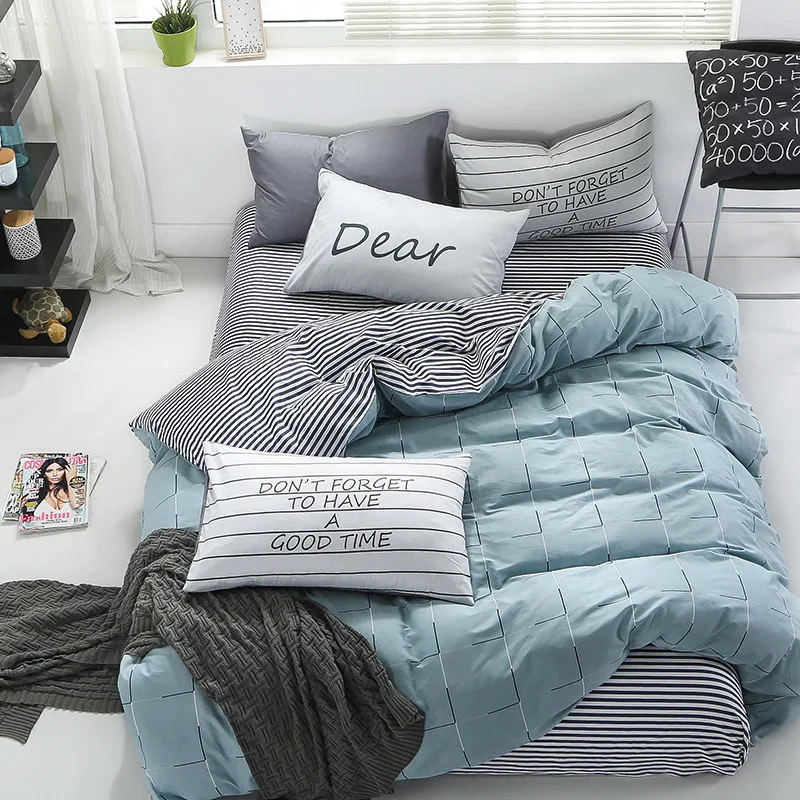 

2019 New Simplicity 100% Cotton Bedding Set 3/4pcs AB Side plaid Include Duvet Cover Sheet Pillowcase 1.5/1.8/2/2.2m Room Decor
