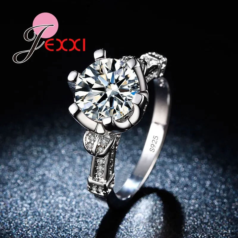 Jemmin 925 марка серебро высокое качество Для женщин кольца Модные 6 когти белый кристалл палец ювелирные изделия классический предложить