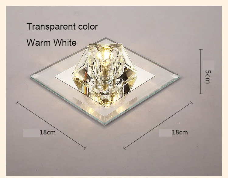 Креативный квадратный светодиодный потолочный светильник, хрустальная лампа для прихожей, фойе, коридора, встраиваемый/потолочный зеркальный стеклянный потолочный светильник - Цвет корпуса: Transparent ww