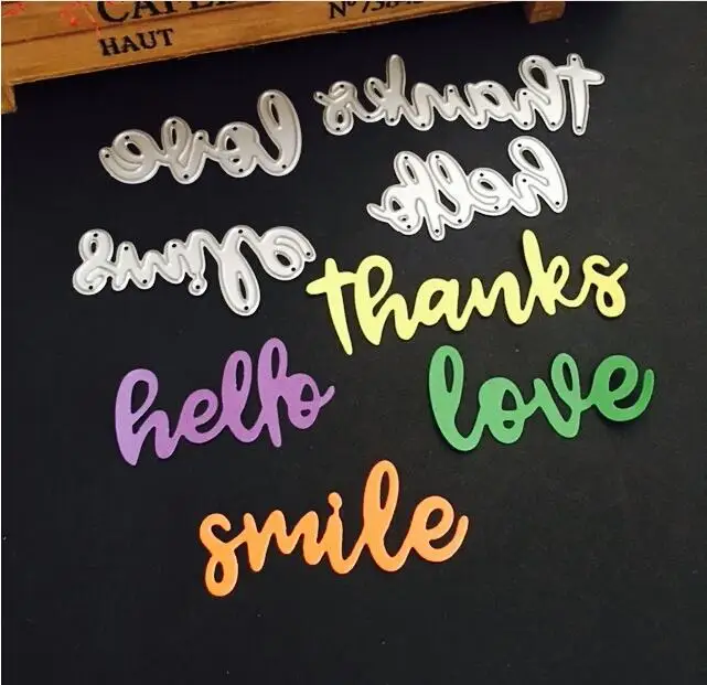 

4pcs love smile word Metal Cutting Dies Stencils for DIY Scrapbooking Stamp/photo album Decorative Embossing DIY Paper Card B017