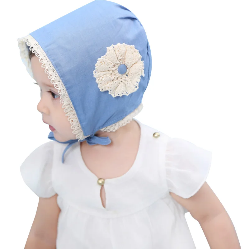Flower Lace Baby Girls Hat Korea Princess Bucket Hat Cute Cotton Baby Beanie For Girls Blue Toddler Girls Sun Hat Caps Autumn (4)
